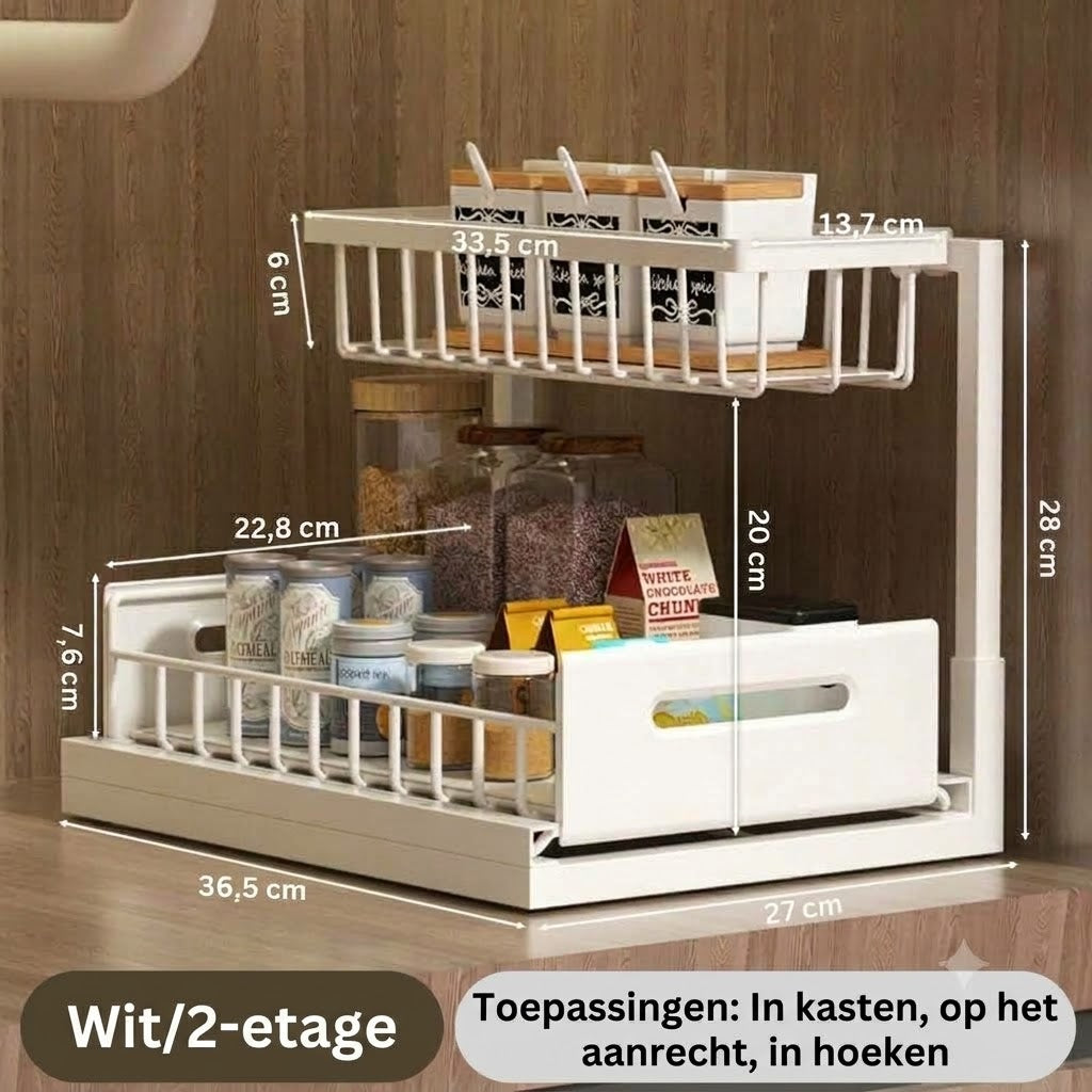 2-laags uittrekbaar opbergrek voor onderkasten