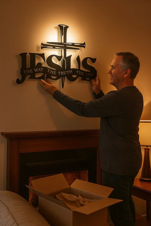 Eksklusiivinen seinäkoriste – Jeesus ja risti käsintehdyssä designissa
