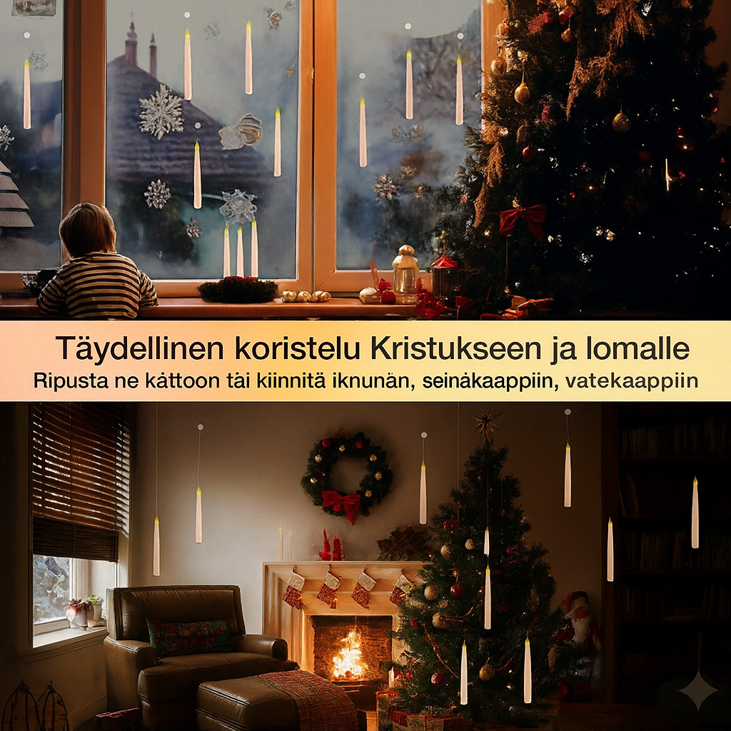 12 kelluvaa LED-kynttilää taikasauva-kaukosäätimellä – Liekitön ripustettava koristus jouluun ja Halloweeniin