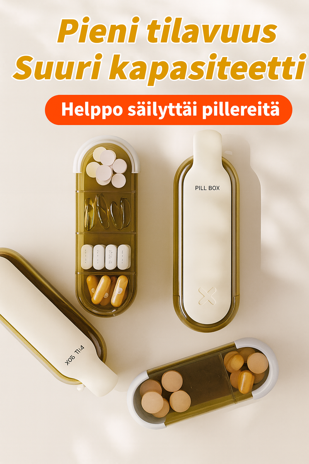 2-in-1 kannettava pillerimurskain ja kerroksellinen pillerirasia