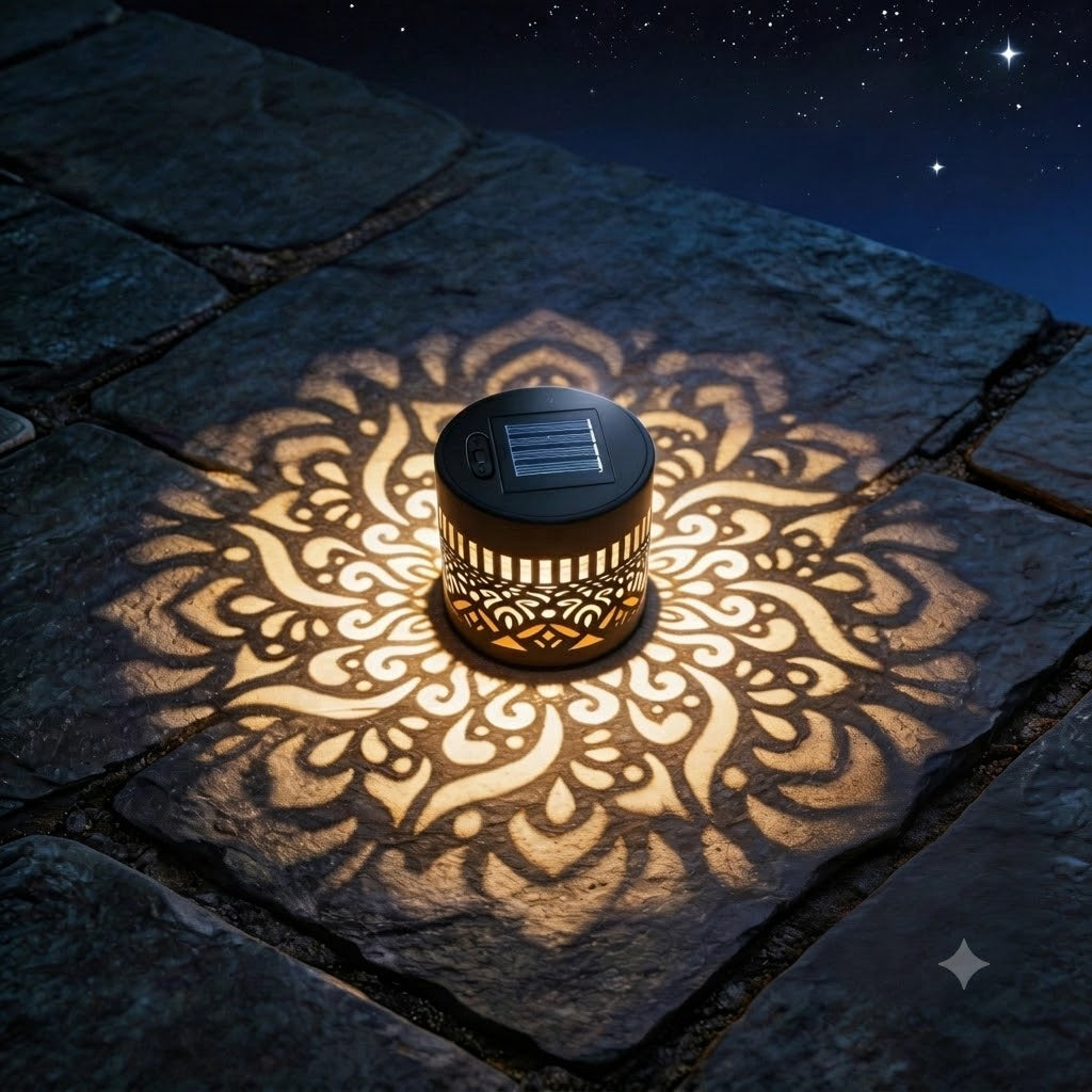 Kleurrijke Solar Mandala Tuinverlichting – Waterdichte LED Wandlamp met Projectie-effect voor Buiten