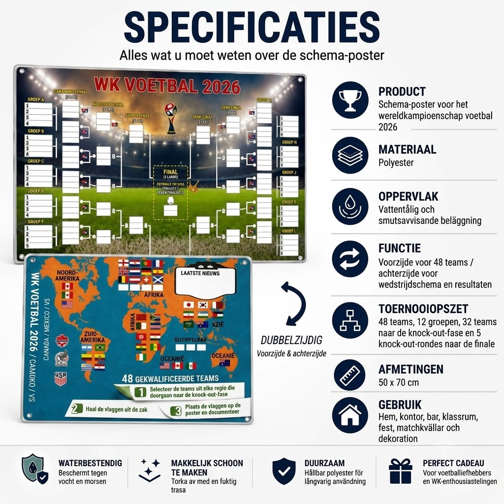 Speelschema-poster voor het WK 2026 – Vul hem in, plaats je weddenschappen en volg het hele toernooi.