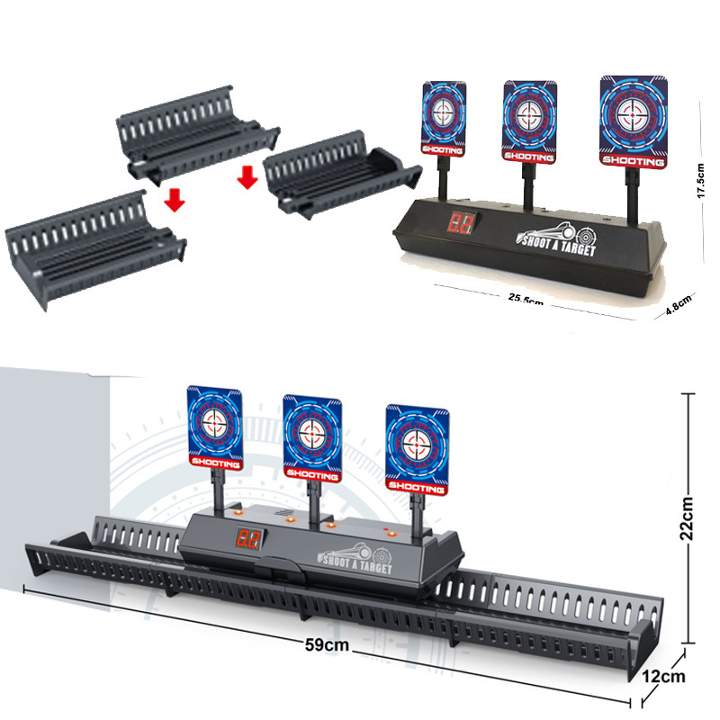 Interaktiivinen ammuntapeli liikkuvilla maaleilla ja automaattisella nollauksella