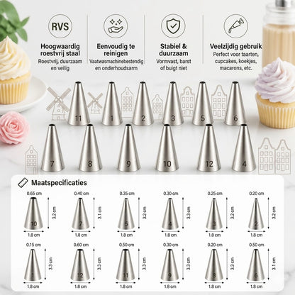 🌷 12-delige spuitmondjes set — Voor het decoreren van taarten, cupcakes en macarons