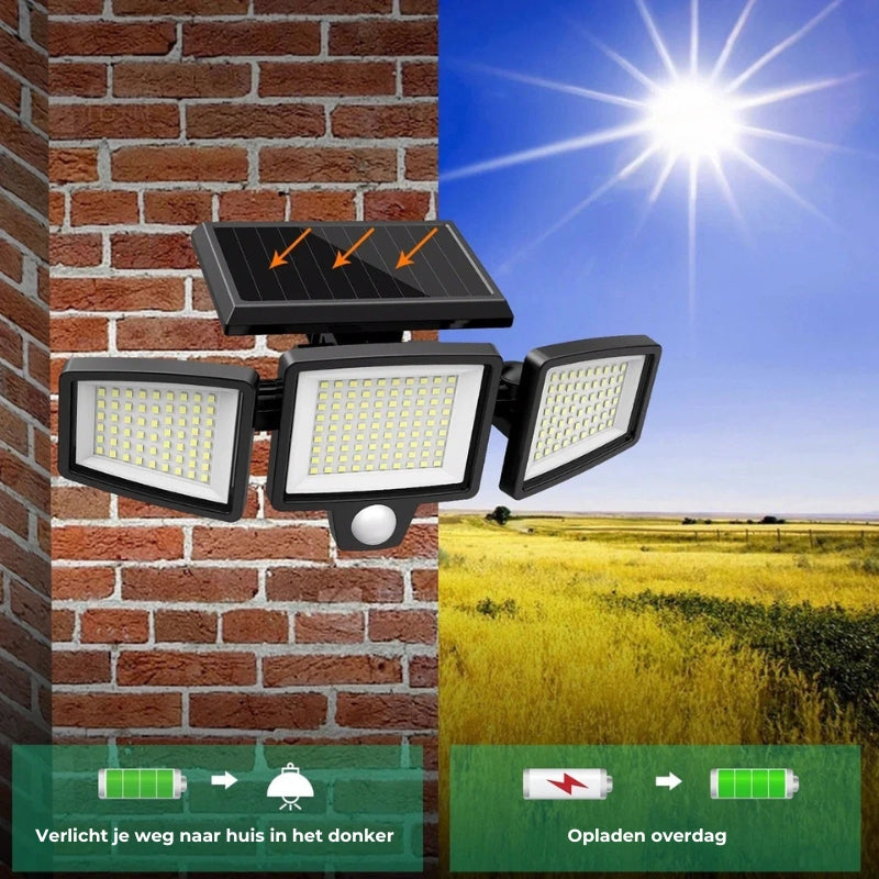 [200 LED] Solar Wandlamp met Bewegingssensor - Buitenverlichting op Zonne-energie - IP65 Waterdicht - 100% Besparing op Stroom
