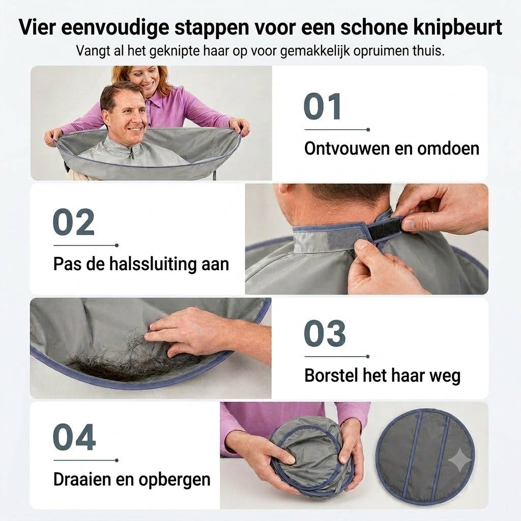 Waterdichte knipmantel met haaropvanger – Opvouwbare paraplu-knipmantel voor thuis knippen