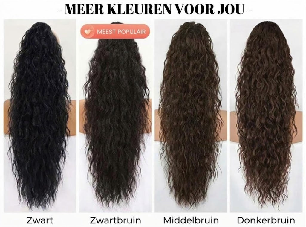 Lange golvende paardenstaart-pruik (Water Wave) – Volle paardenstaart met klem voor dagelijks gebruik en feestjes