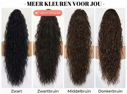Lange golvende paardenstaart-pruik (Water Wave) – Volle paardenstaart met klem voor dagelijks gebruik en feestjes