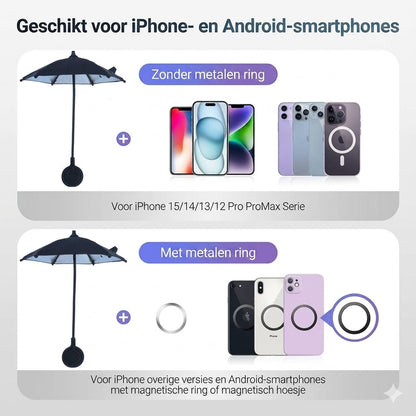 MagSafe Magnetische Telefoon Paraplu – Telescopisch Zonnescherm voor Smartphone