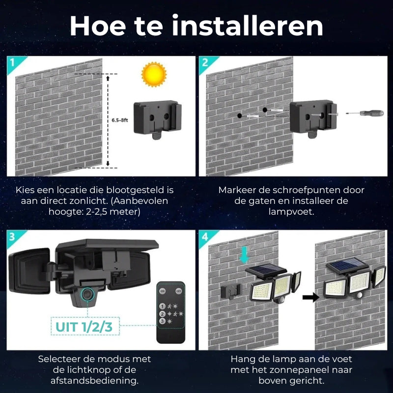 [200 LED] Solar Wandlamp met Bewegingssensor - Buitenverlichting op Zonne-energie - IP65 Waterdicht - 100% Besparing op Stroom