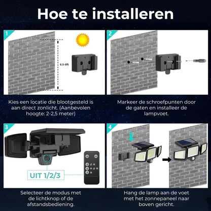 [200 LED] Solar Wandlamp met Bewegingssensor - Buitenverlichting op Zonne-energie - IP65 Waterdicht - 100% Besparing op Stroom