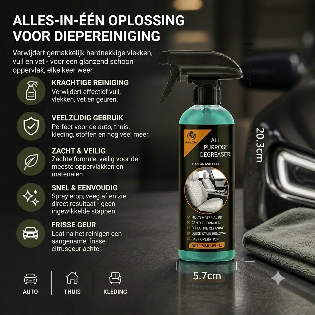 Multifunctionele autoreinigingsspray – Krachtige vlekkenverwijderaar, de ultieme oplossing voor het verwijderen van hardnekkige vlekken.