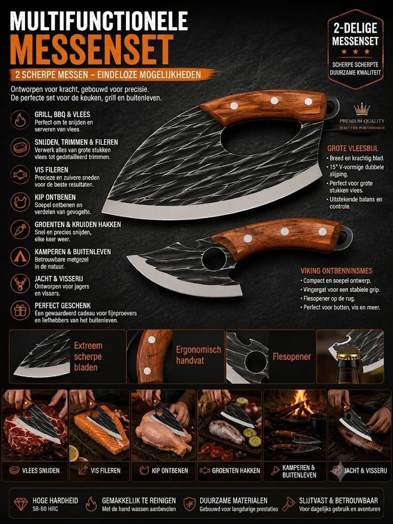 🔪Premium Vleesmessenset (Set van 2) – Ultieme Scherpte voor BBQ, Grillen en Koken
