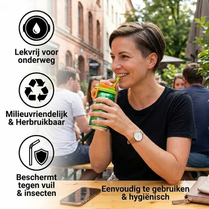 2-in-1 herbruikbare siliconen rietjesdop – Lekvrij, draagbaar drinkdeksel (set van 2)