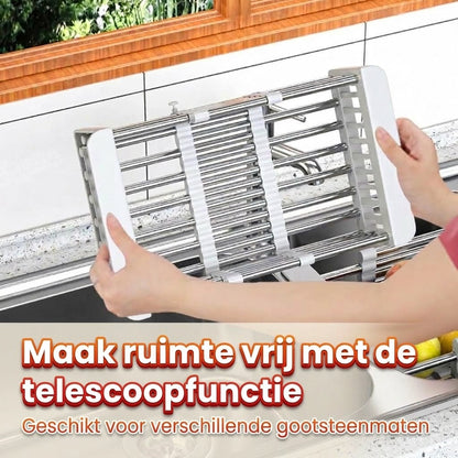 Verstelbaar afdruiprek voor de gootsteen