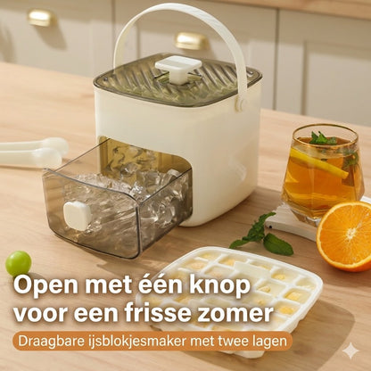 Siliconen Ijsblokjesvorm met Deksel - Drukknoppen Ijsbeker met Draaghendel