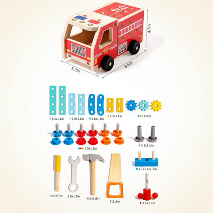 Houten Brandweerwagen Bouwpakket - Constructie Speelgoed met Gereedschap (Educatief & Duurzaam).