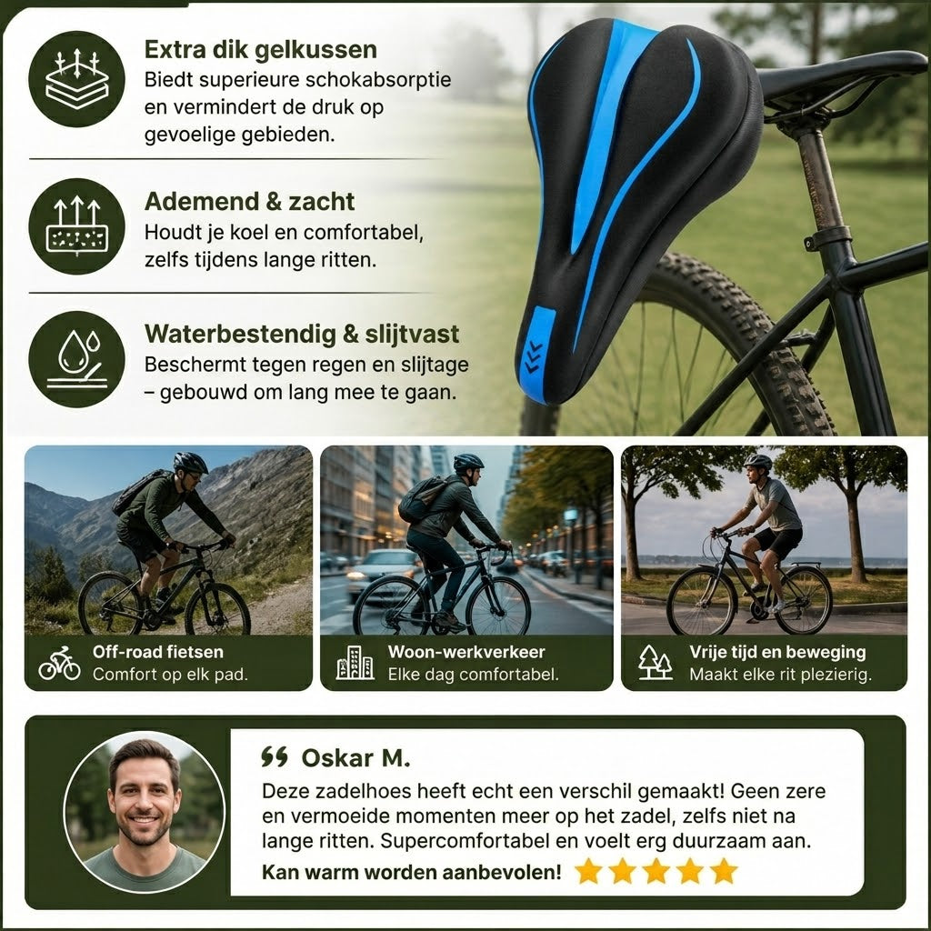 🚴Verdikt Gel Zadeldekje - Zacht en Comfortabel Fietszadelhoesje