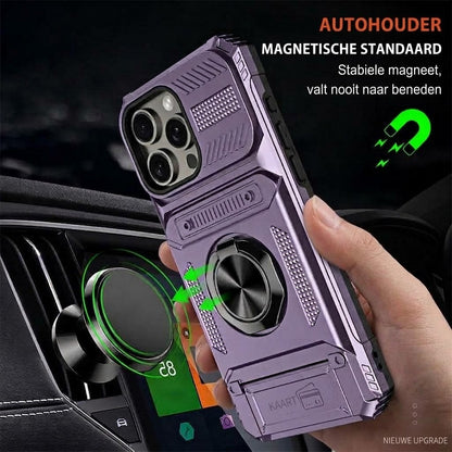 Schokbestendig iPhone-hoesje met pashouder en geïntegreerde ringhouder