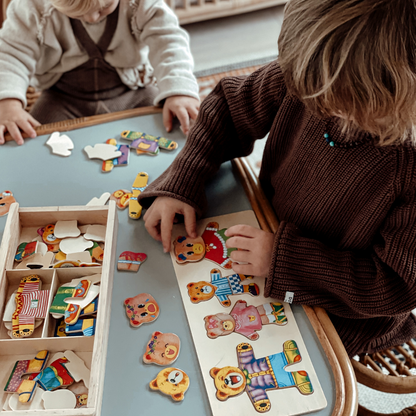Houten Verkleedpuzzel Beer - Puzzelkist in Opbergdoos (Educatief Speelgoed).