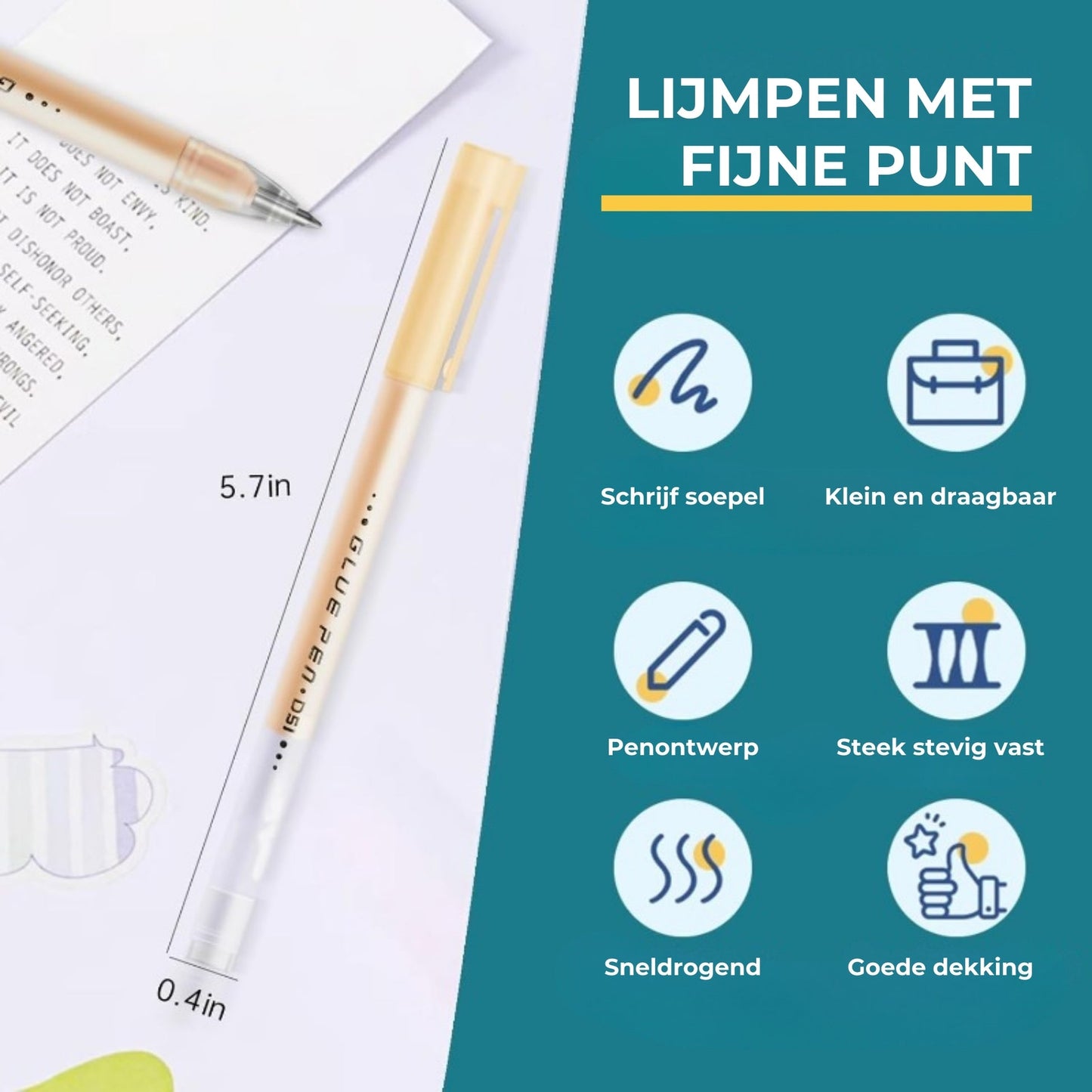 Lijmpennen met Fijne Punt - Precisielijm voor Scrapbooking & Kaarten (Set van 6).