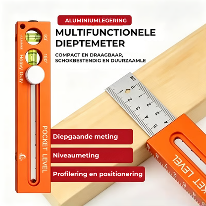 Multifunctionele Dieptemeter met Waterpas - Meetinstrument voor Houtbewerking & DIY