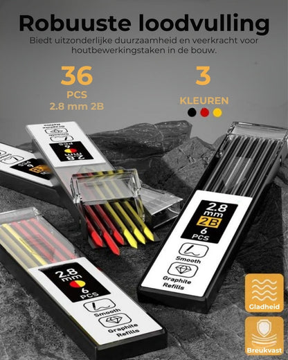 Complete Markeerkit voor Vakmannen - 3 stuks Timmermanspotloden - Met Gekleurde Navullingen - Onmisbaar in de Gereedschapskist
