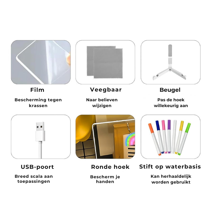 DoodleGlow™ Magisch LED Tekenbord - Lichtgevend Tekentablet voor Kinderen (Incl. Stiften & Sjablonen)