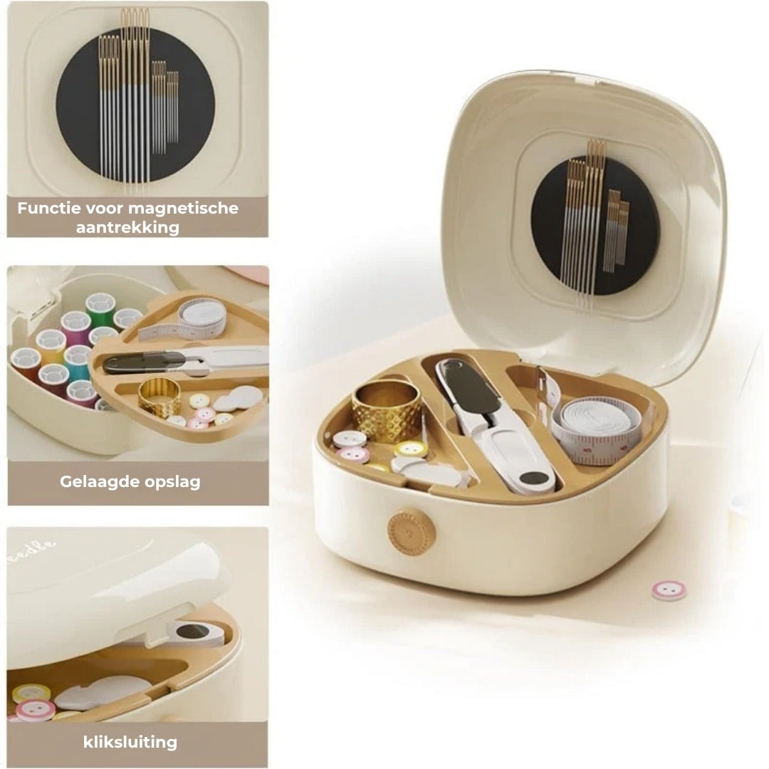 Dubbellaagse Magnetische Naaiset – Luxe Naaibox met Garen en Naalden