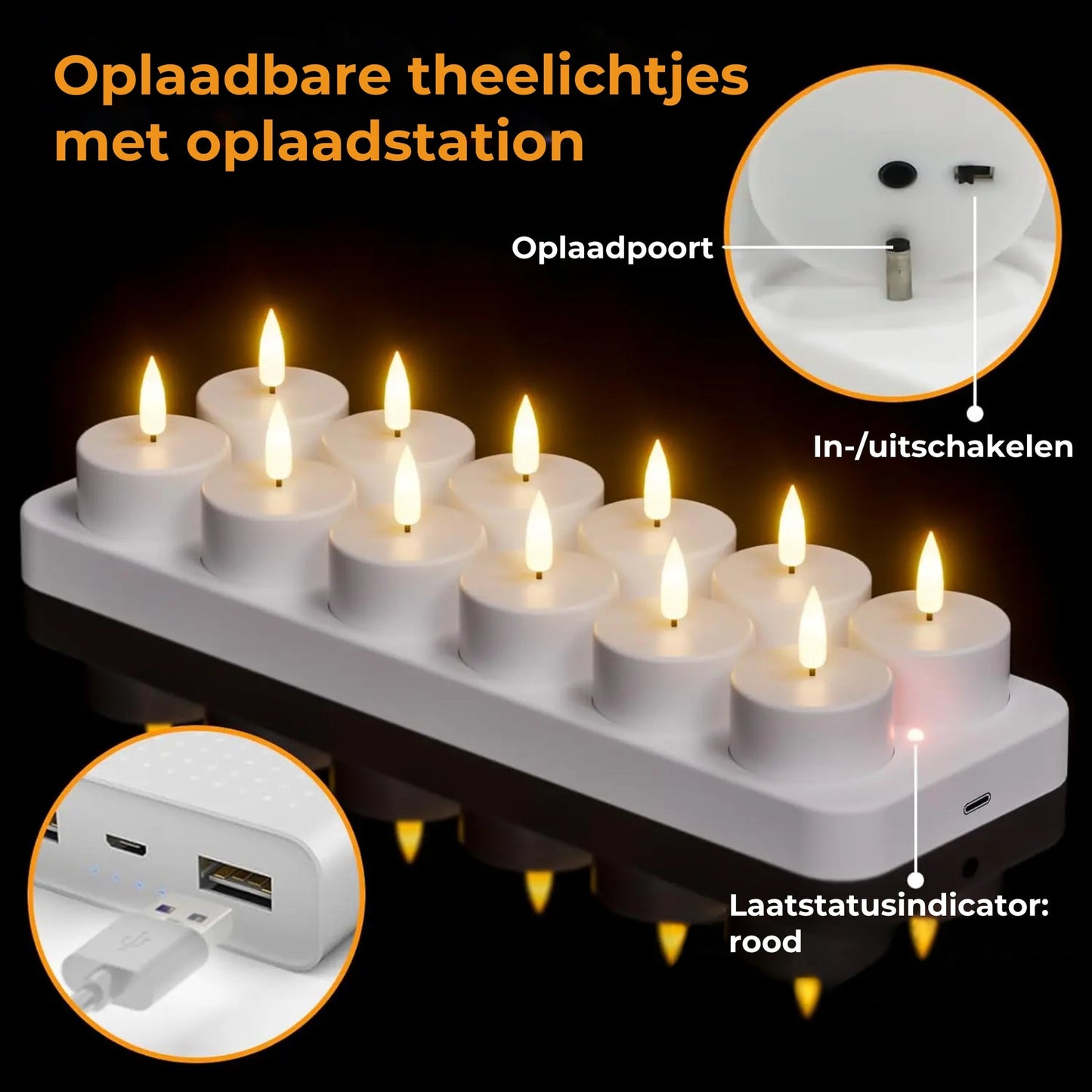 Oplaadbare LED-theelichtjes (zonder vlam) – Creëer een gezellige sfeer – zonder brandgevaar