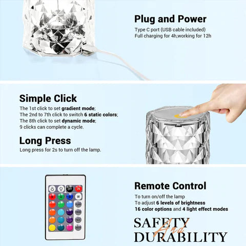 Romanttinen väriä vaihtava kristalliruusuvalo