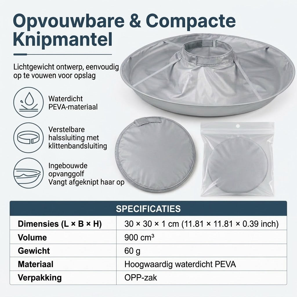 Waterdichte knipmantel met haaropvanger – Opvouwbare paraplu-knipmantel voor thuis knippen