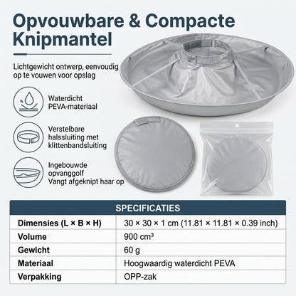 Waterdichte knipmantel met haaropvanger – Opvouwbare paraplu-knipmantel voor thuis knippen