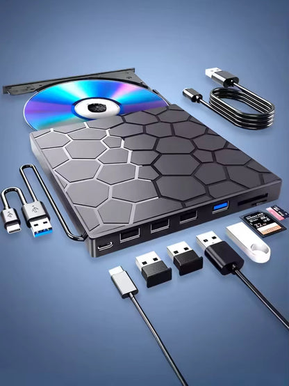 Externe DVD Speler & Brander 8-in-1 - Met USB Hub