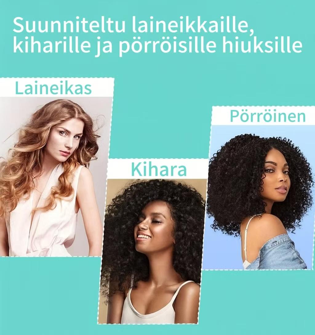 Paranneltu kiharoita muotoileva kampa – kimmoisille ja pörröttömille kiharoille