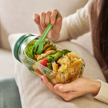 Saladebox to Go - Lekvrije Lunchbox met Vakken & Dressing Bakje (Vaatwasserbestendig)