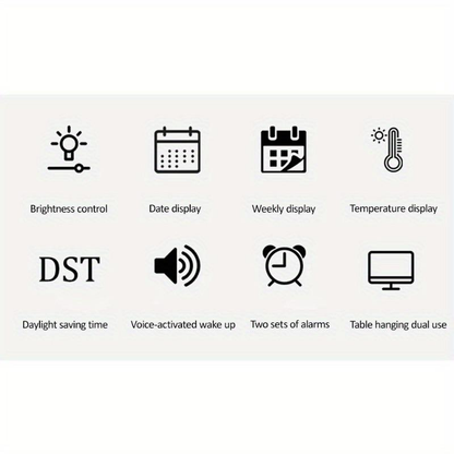 Grote Digitale Wandklok met LED Display – Moderne Elektronische Klok met Datum en Temperatuur