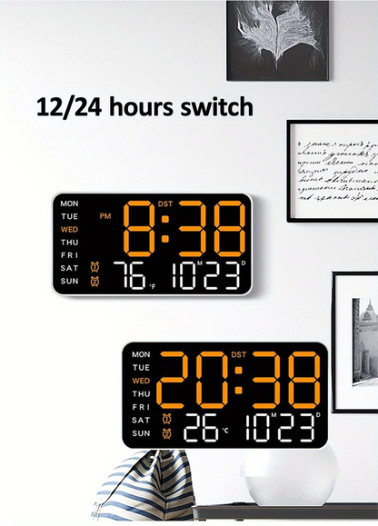 Grote Digitale Wandklok met LED Display – Moderne Elektronische Klok met Datum en Temperatuur