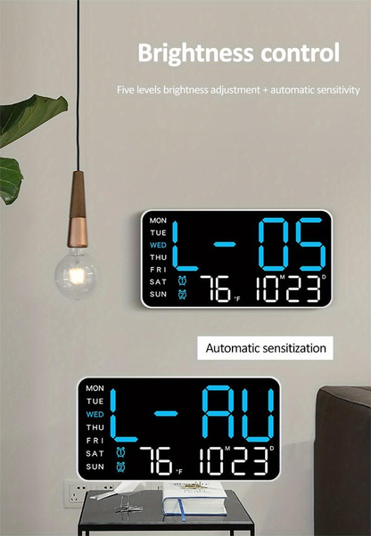 Grote Digitale Wandklok met LED Display – Moderne Elektronische Klok met Datum en Temperatuur