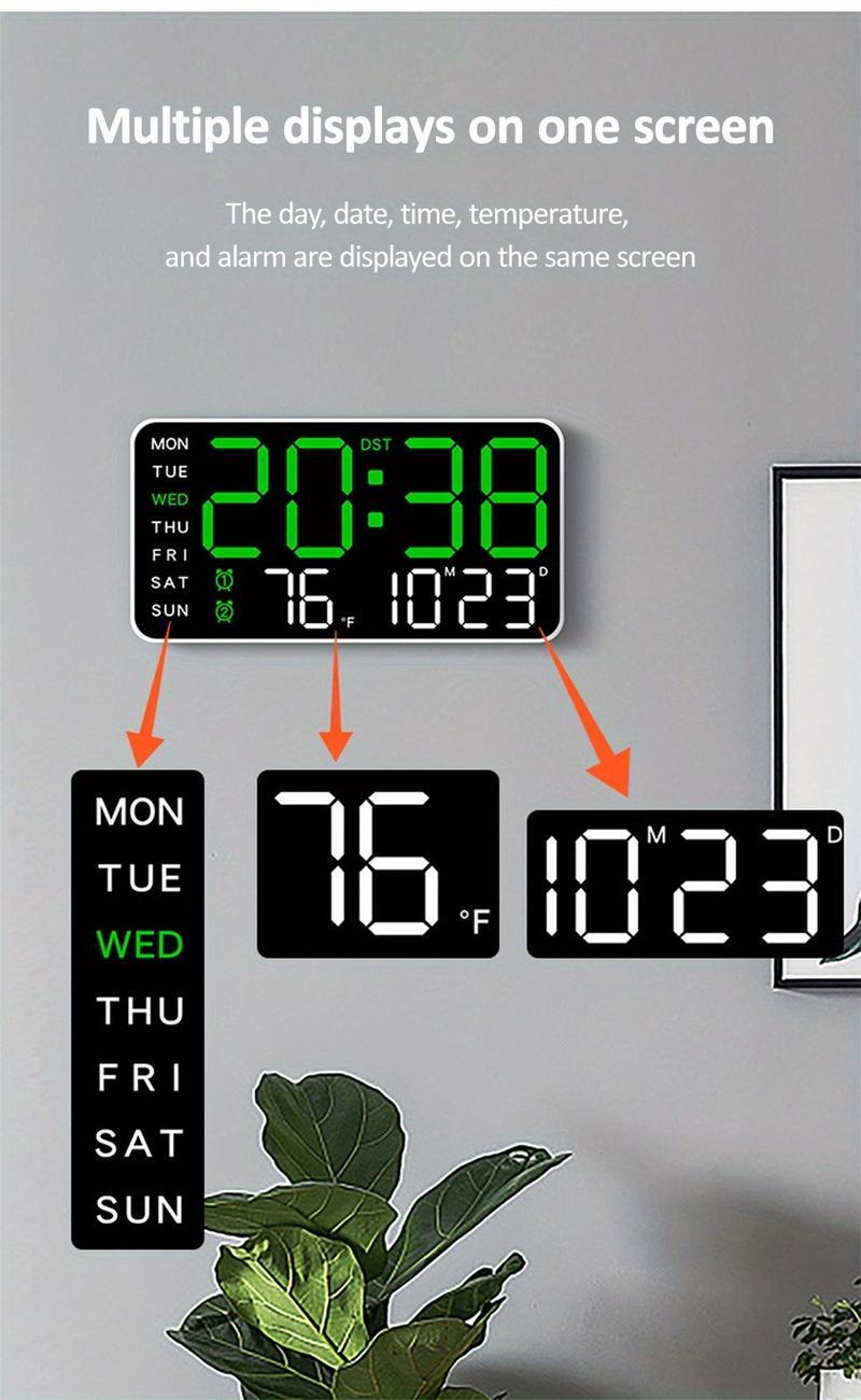 Grote Digitale Wandklok met LED Display – Moderne Elektronische Klok met Datum en Temperatuur