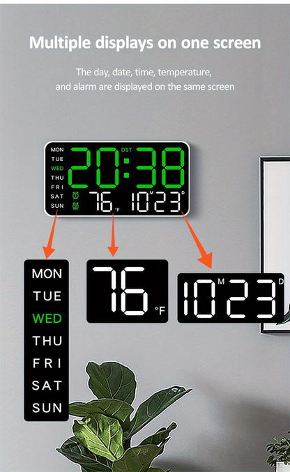 Grote Digitale Wandklok met LED Display – Moderne Elektronische Klok met Datum en Temperatuur