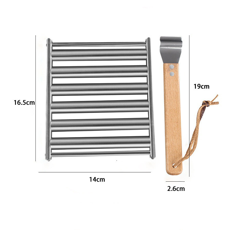Roestvrijstalen worstroller voor op de grill — Met houten handvat