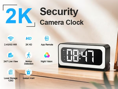 Slimme digitale klokcamera, ondersteunt dual-band wifi (5 GHz en 2,4 GHz) | Veilig bewakingssysteem voor thuis met realtime-monitoring