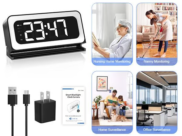 Slimme digitale klokcamera, ondersteunt dual-band wifi (5 GHz en 2,4 GHz) | Veilig bewakingssysteem voor thuis met realtime-monitoring