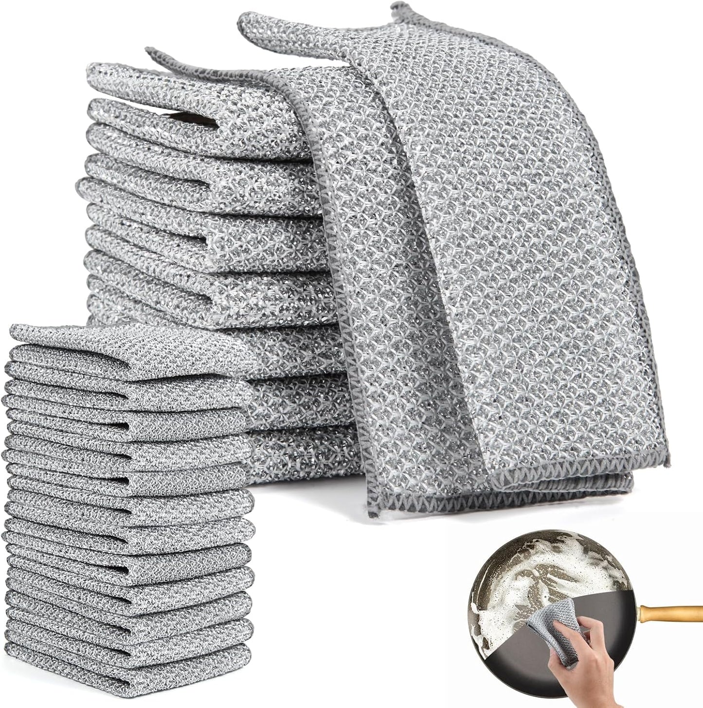 Herbruikbaar Silver Mesh Schoonmaakdoeken (10 stuks）- Krachtige Reiniging zonder Krassen - Voor Pannen, Glas & Aanrecht - Sneldrogend & Duurzaam