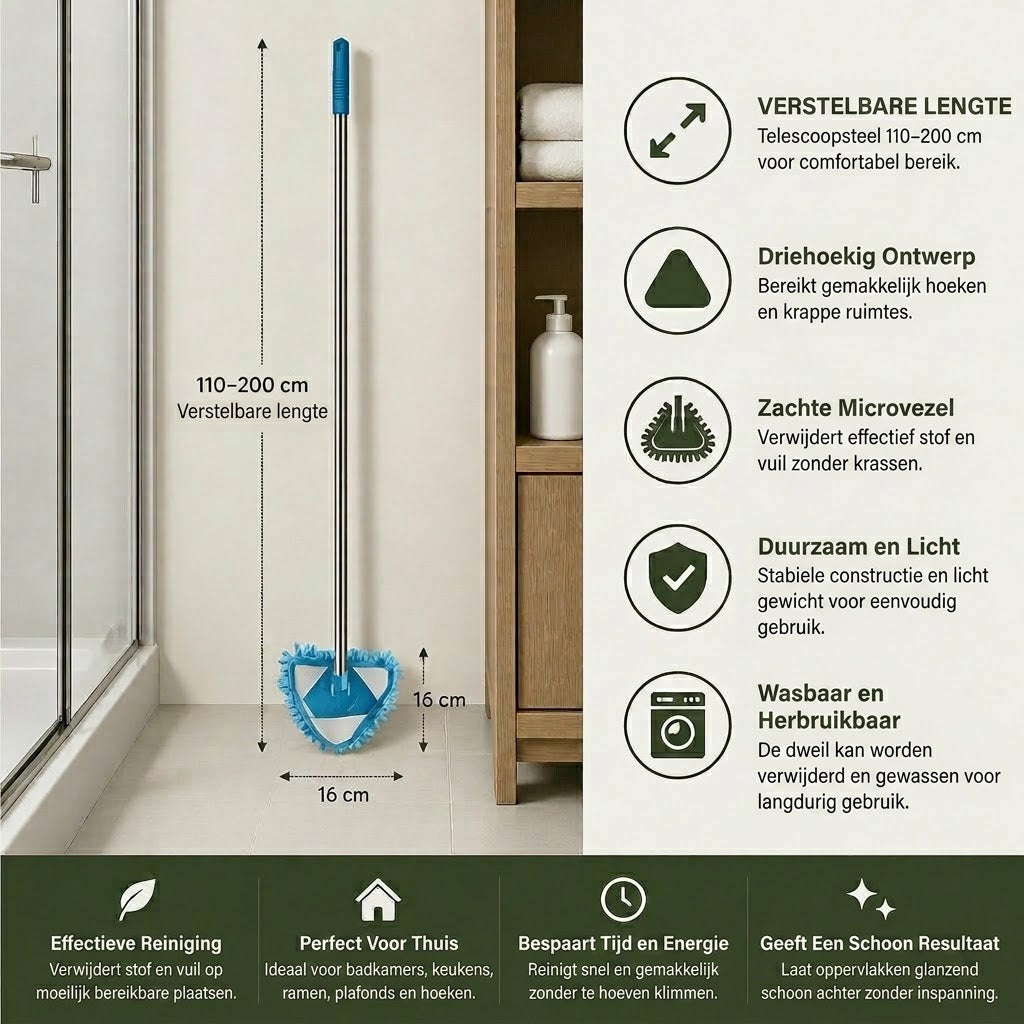 🔥 Tijdelijke aanbieding: 50% korting ❗️❗️ Driehoekige uitschuifbare muurmop, maakt moeilijk bereikbare hoeken eenvoudig schoon.