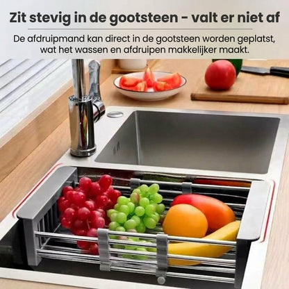 Verstelbaar afdruiprek voor de gootsteen