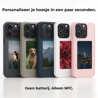 Pixly NFC E-Ink Case voor iPhone - Smart Hoesje met Aanpasbaar Scherm (DIY Foto's)