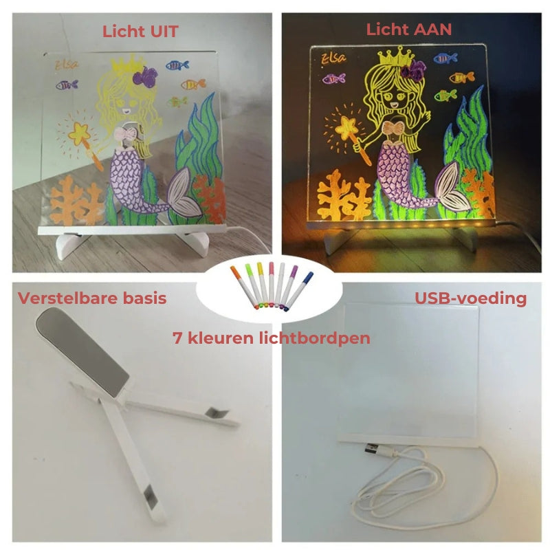 DoodleGlow™ Magisch LED Tekenbord - Lichtgevend Tekentablet voor Kinderen (Incl. Stiften & Sjablonen)