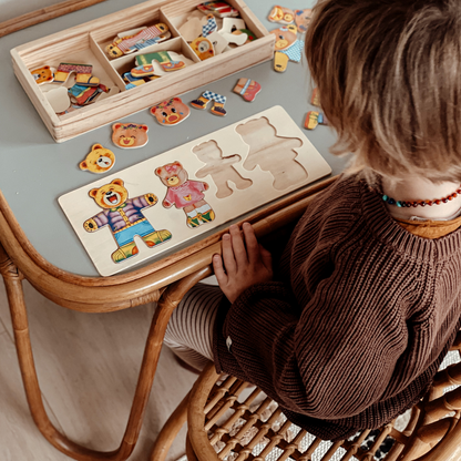 Houten Verkleedpuzzel Beer - Puzzelkist in Opbergdoos (Educatief Speelgoed).
